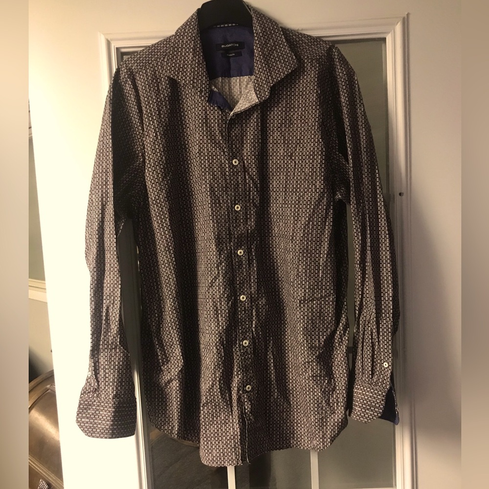 Bugatchi Men's Casual Button‎ Down Shirt - Blue, Orange Geometric Pattern XXL